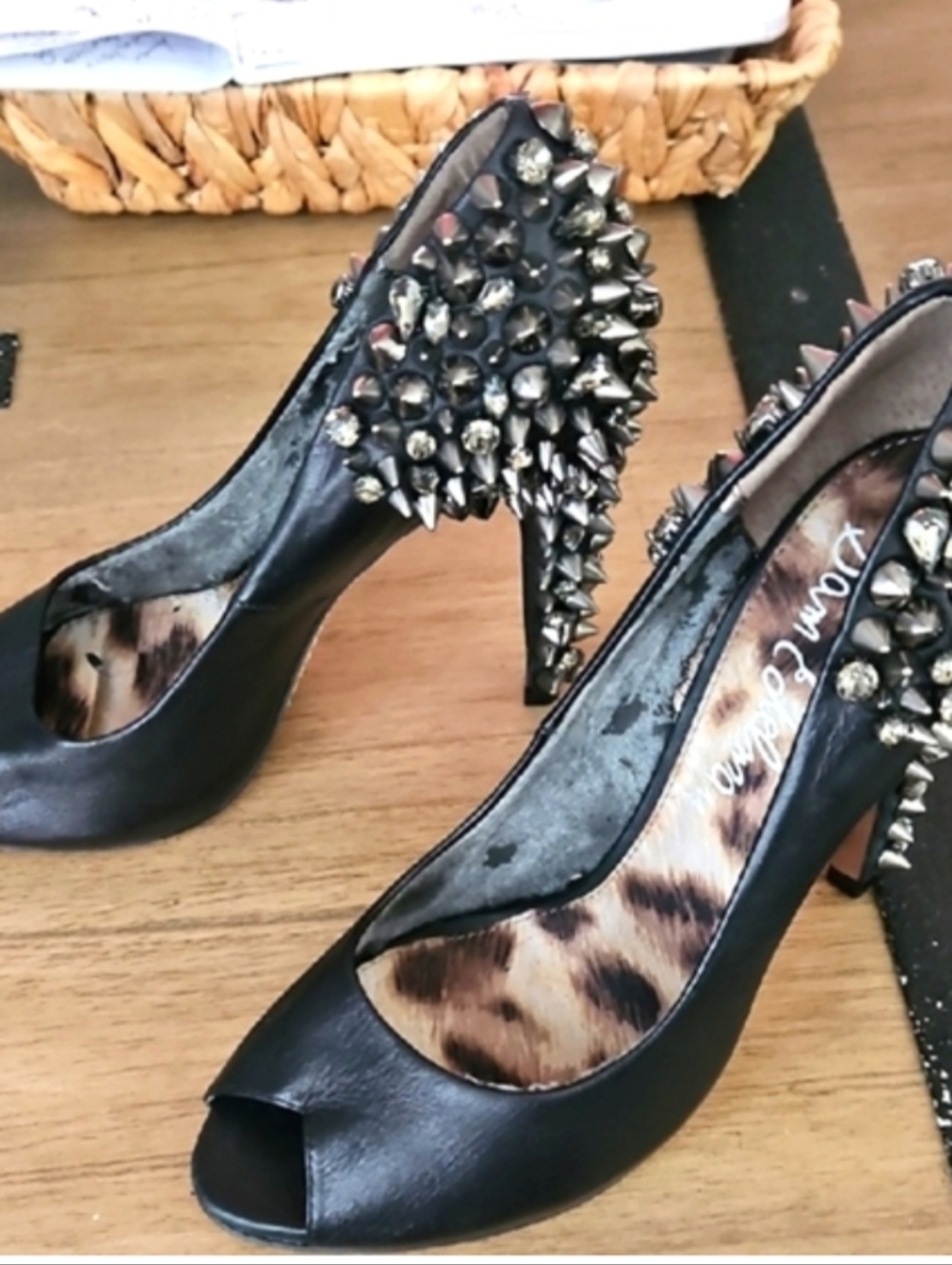NEW ROCKER SHOW STOPPING Black Spiked Gemstone Bling Edgy Heels